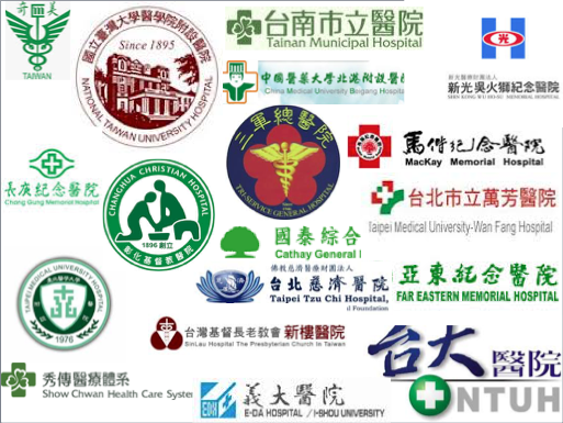 台灣各大醫院Logo。 圖片來源：編輯由Google Images拼貼