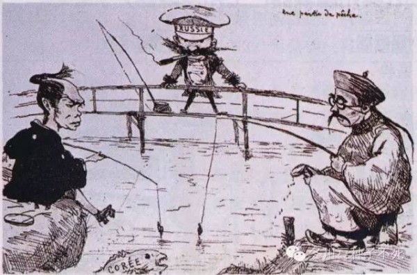 漫畫描寫清朝末年的亞洲局勢。 圖片來源：牆外樓