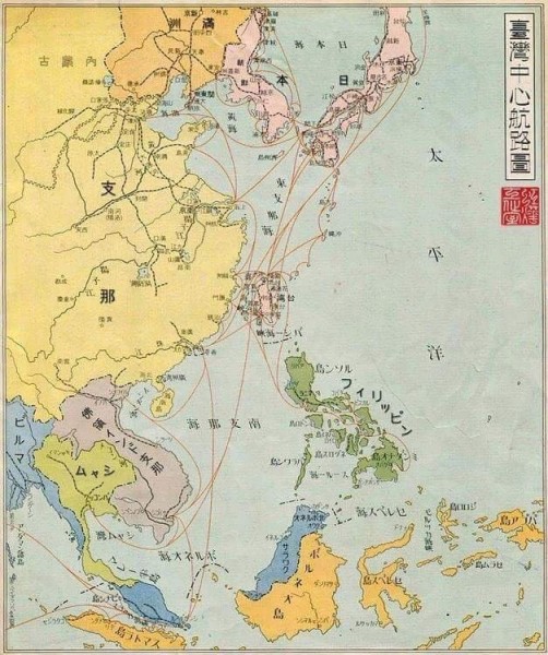 大日本帝國時期台灣航線圖。