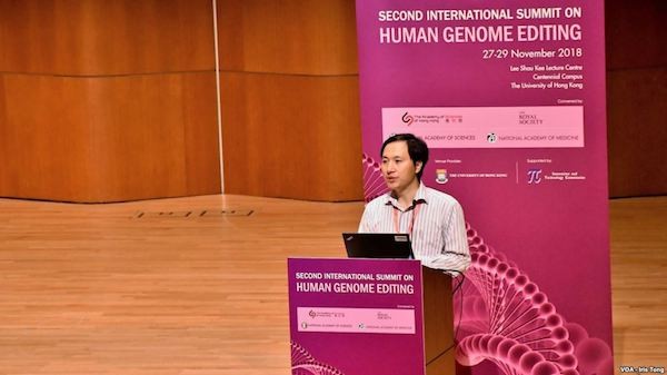 中國科學家賀建奎宣稱編輯人類基因。 圖片來源：美國之因