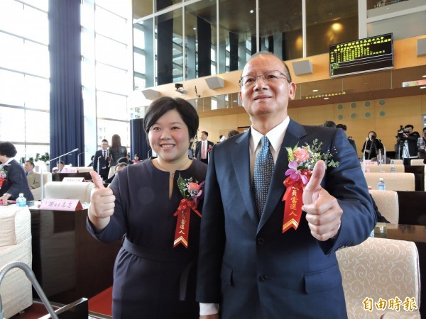 張清照（右）、顏莉敏當選台中市議長、副議長。 圖片來源：自由時報